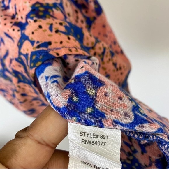 Cabi Loose Blue Floral Kimono Tie Front Blouse S Small - Picture 5 of 7